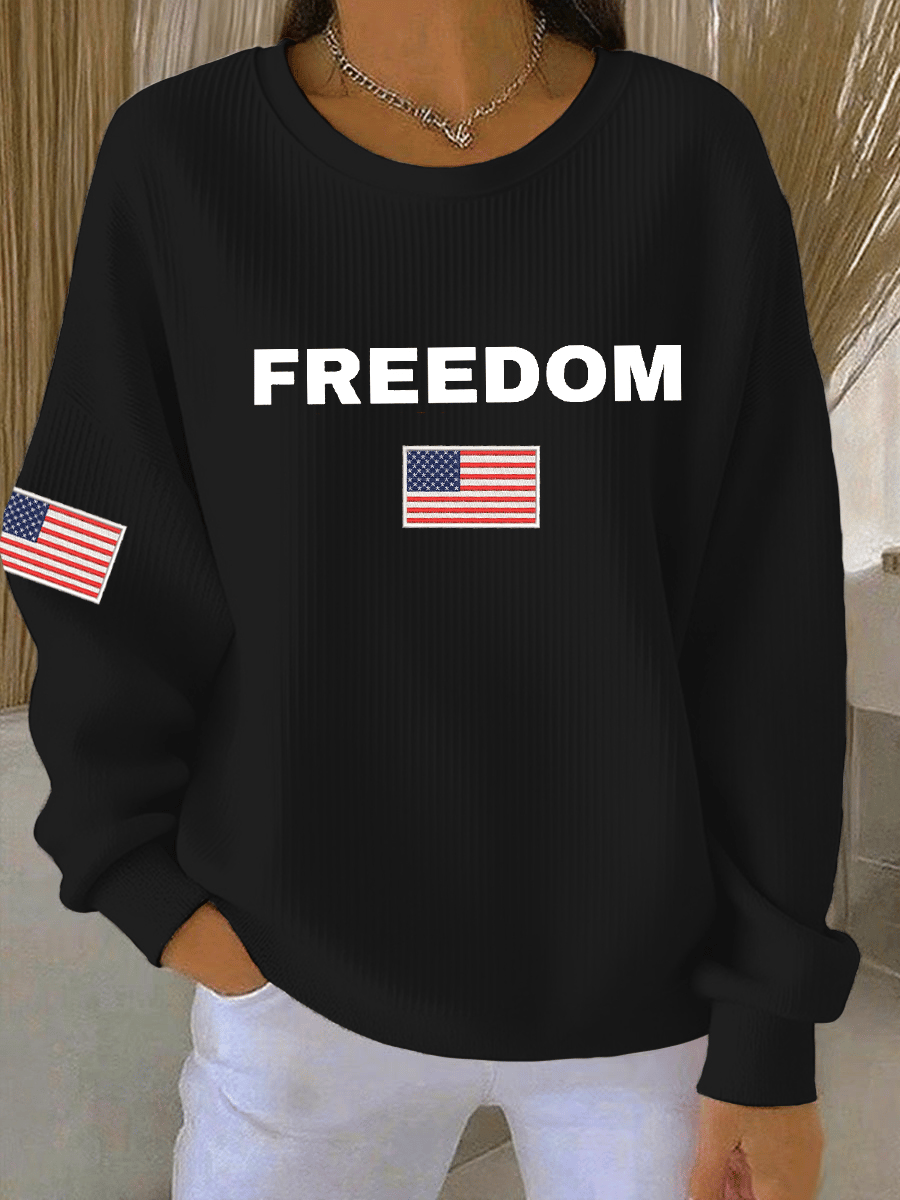 Women's Freedon Falg Print Round Neck Sweatshirt-tidenox