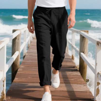 Men's linen trousers summer beach pants solid color comfortable breathable holiday leisure Hawaiian Bohemian style