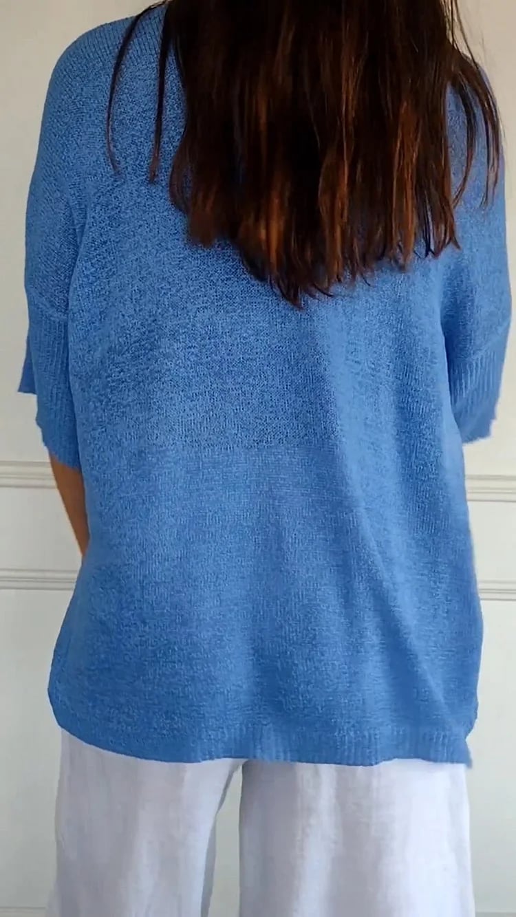 Solid Color Knitted V-neck Top-tidenox