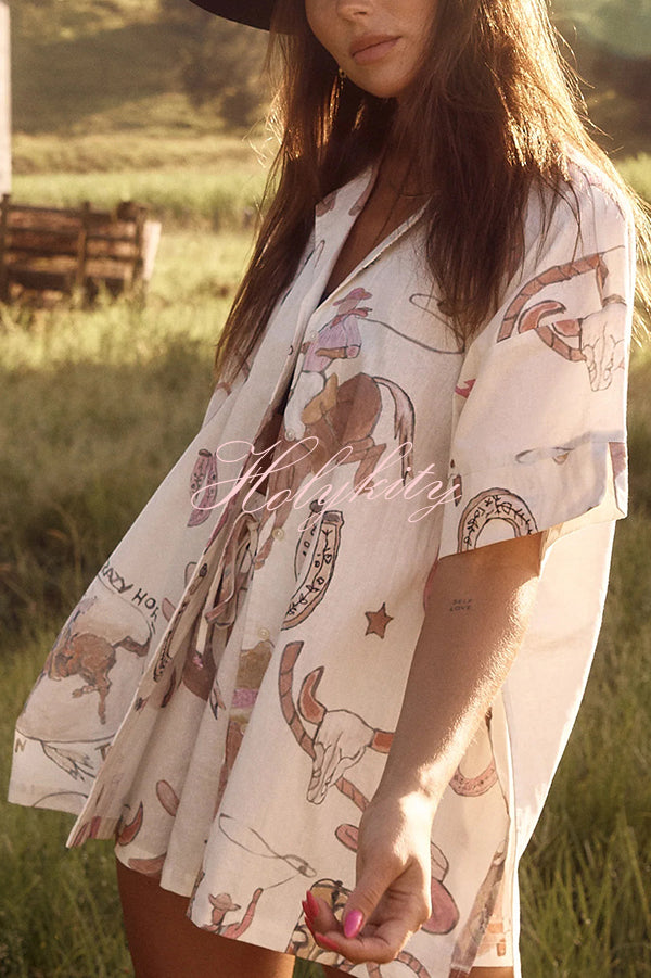 Eye-Catching Western Print Linen Blend Outfit for Women-tidenox