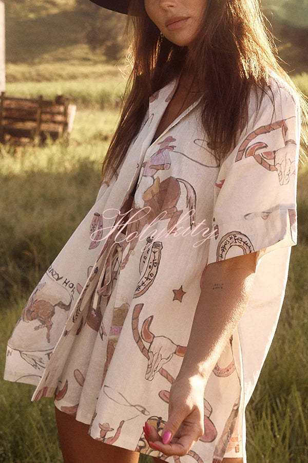 Eye-Catching Western Print Linen Blend Outfit for Women-tidenox