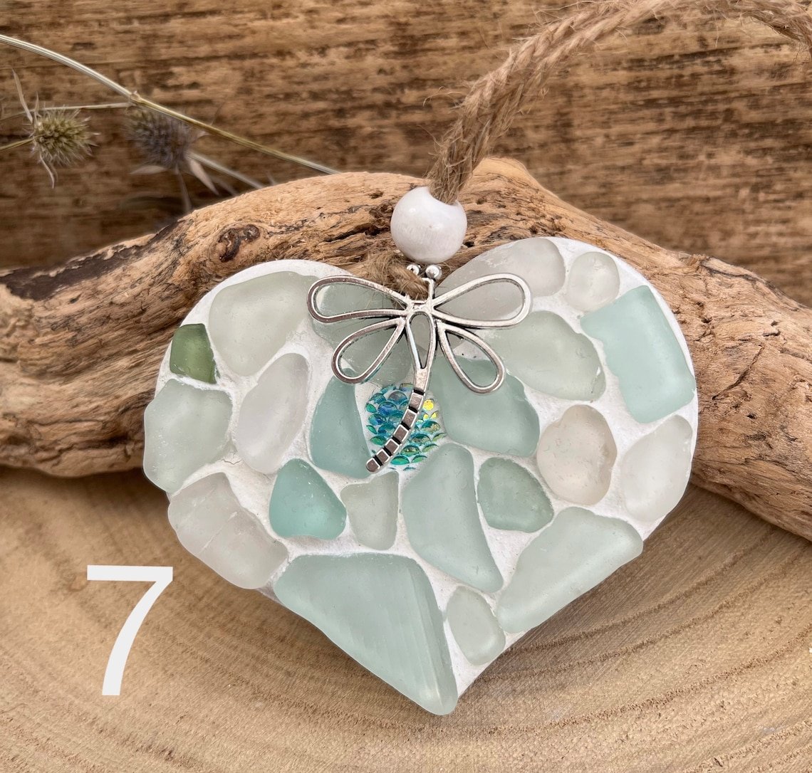 🌊Transforming Ocean Treasures into Eco-Friendly Art -Small Sea Glass Mosaic Hanging Heart-tidenox