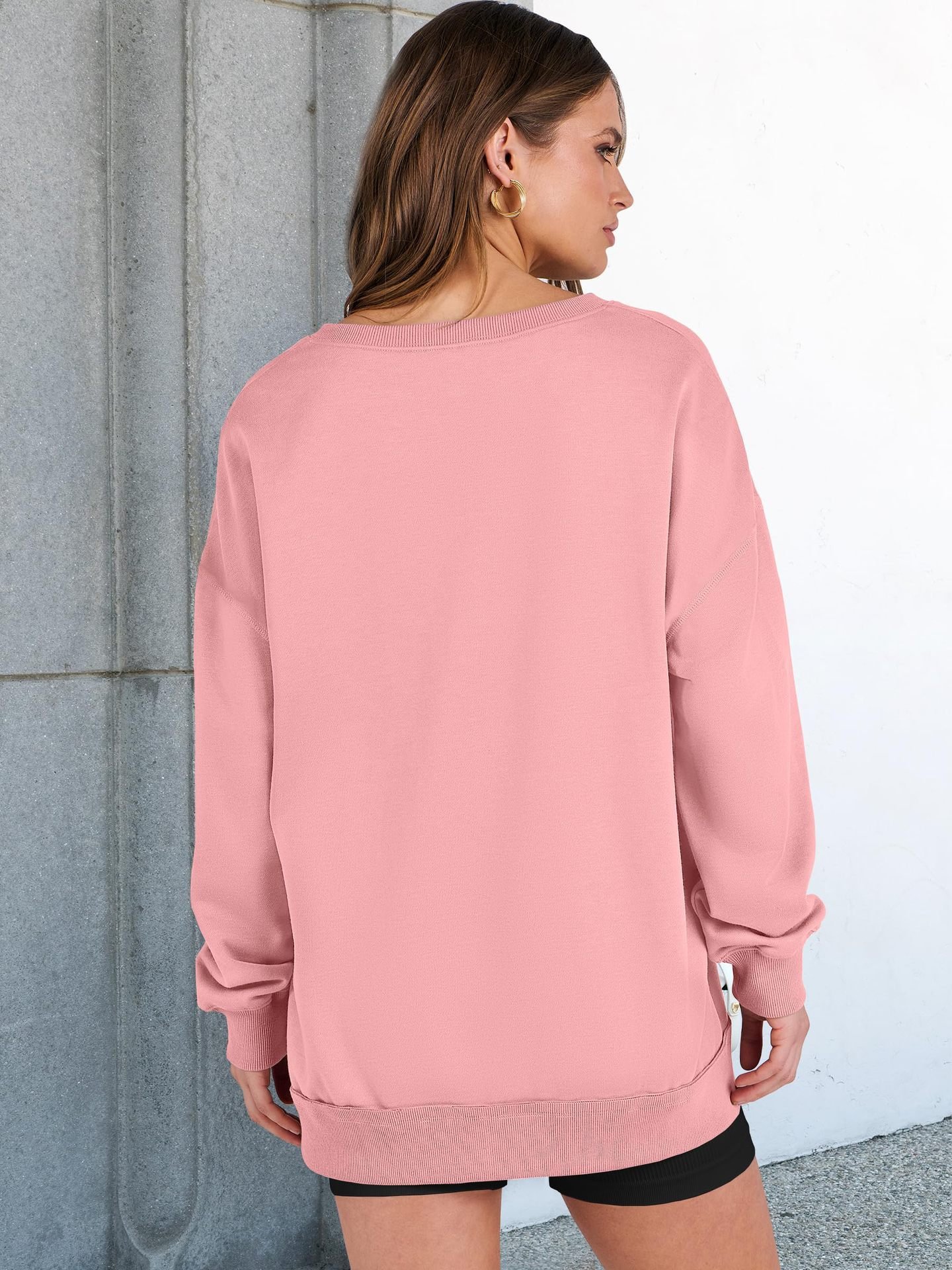 Womens Oversized Sweatshirt V Neck Long Sleeve Tunic Lightweight Pullover-tidenox