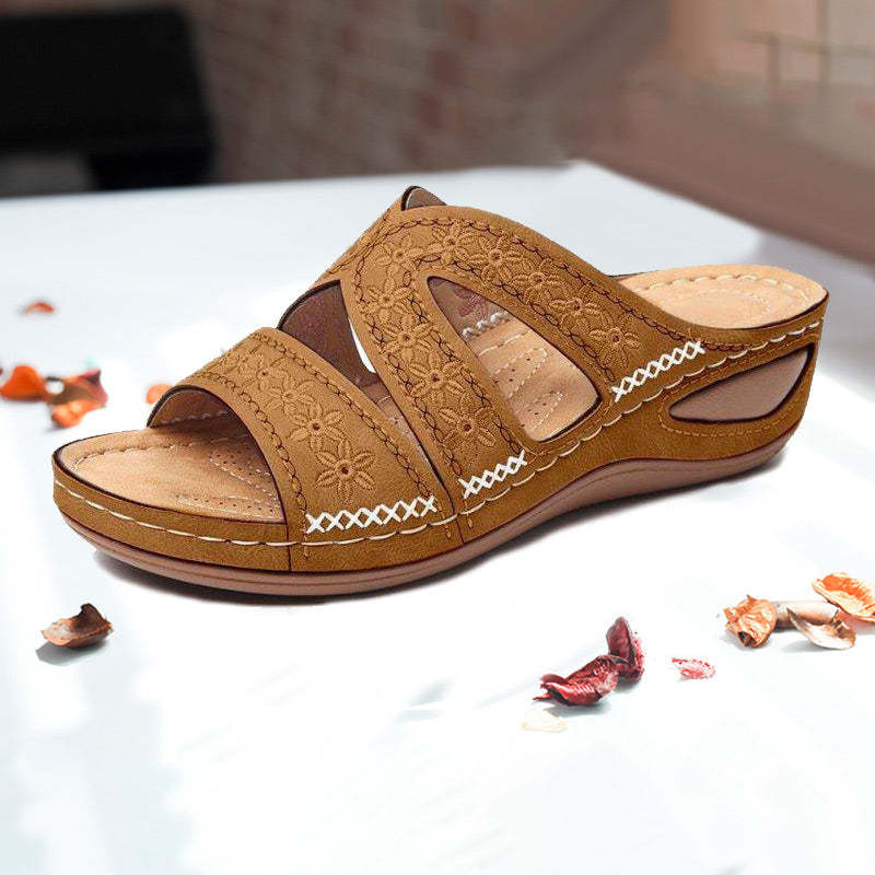 Women's Casual Slope With Embroidered Slippers-tidenox