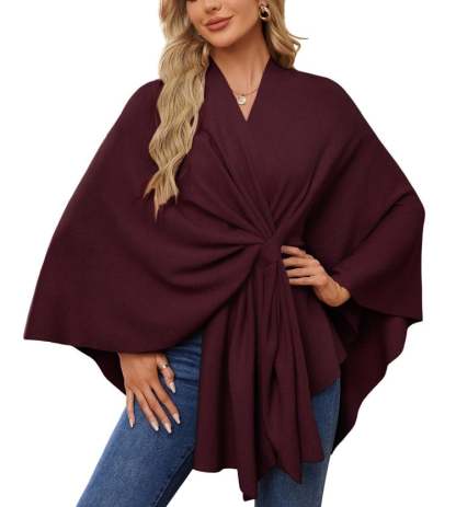 Elegant Shawl Wraps Soft Open Front Poncho Sweater-tidenox