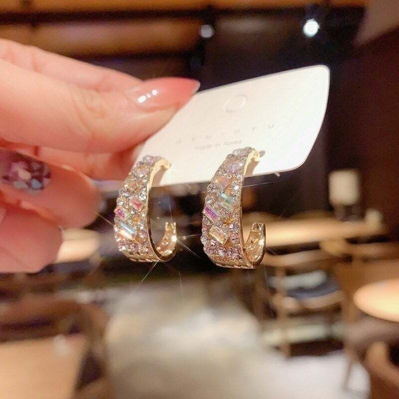 Hot sale 💥  silver  Fancy diamond geometric earrings-tidenox