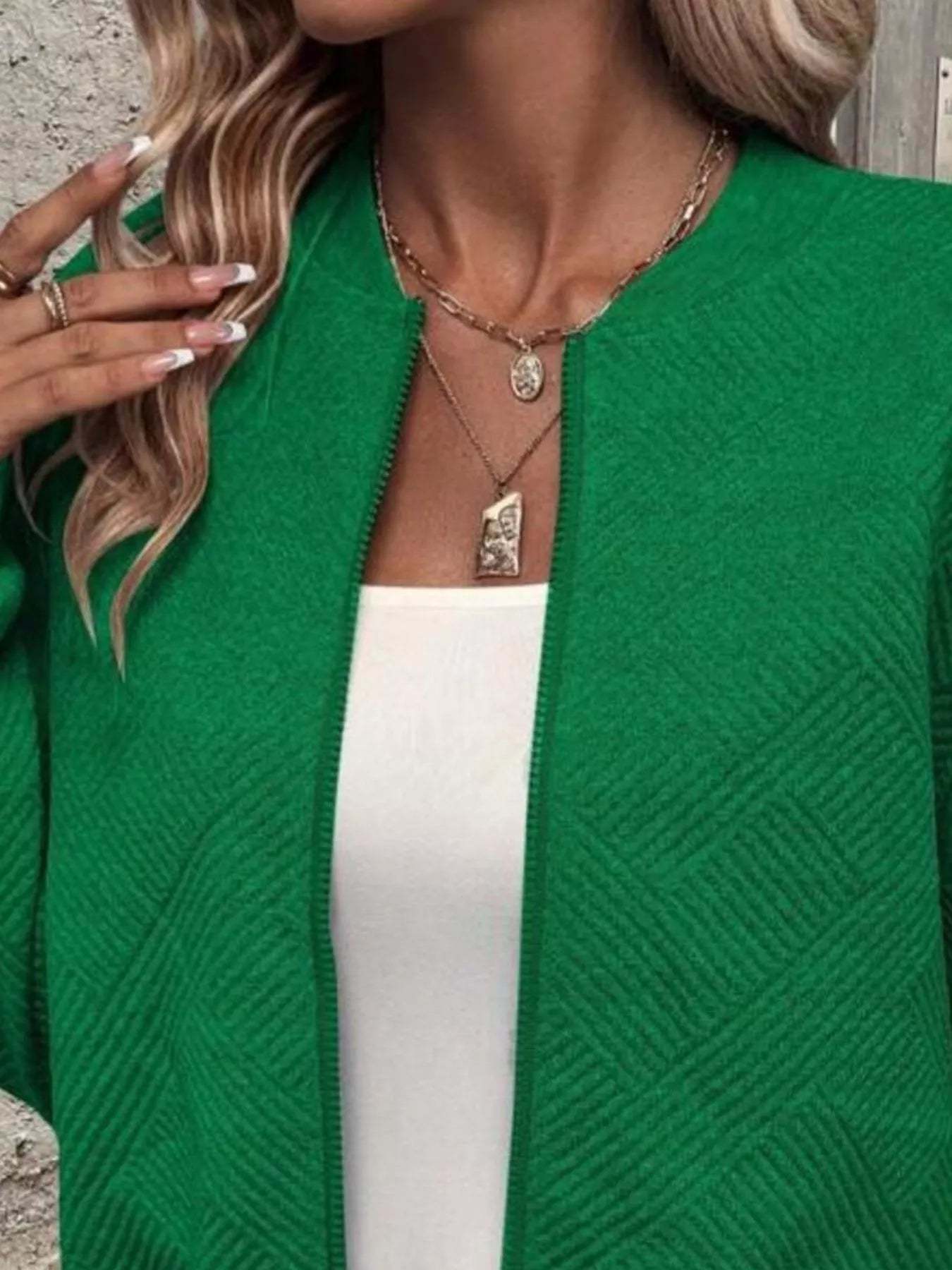 Full Size Zip Up Long Sleeve Textured Jacket Plus Size-tidenox