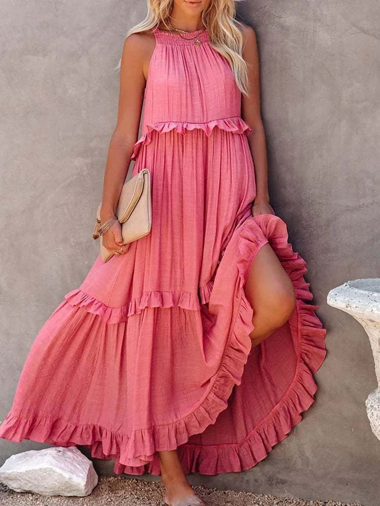Holiday Style Ruffled Long Dress-tidenox