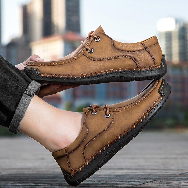 ORNGMALL New Spring Formal Shoes for Men Luxury Brand Men Shoes Fashion Casual Shoes Lace-Up Men Leather Shoes Leather Flat Shoes Big Size 38-48