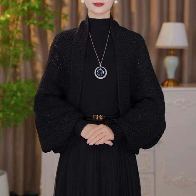 Fashion Hollow Out Knitted Shawl Coat-tidenox