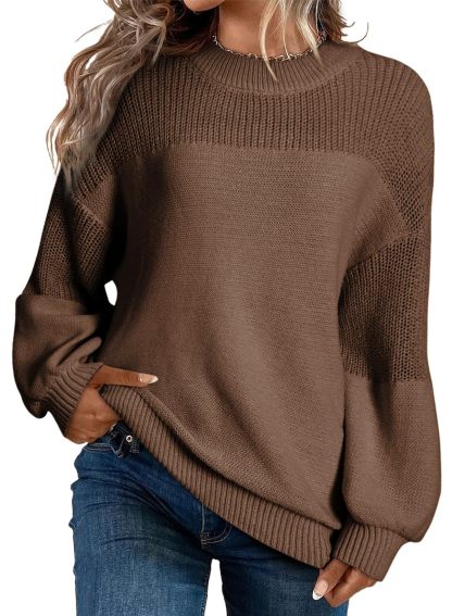 Women's Casual Long Sleeve Loose Round Neck Knit Solid Colour Pullover Sweater-tidenox