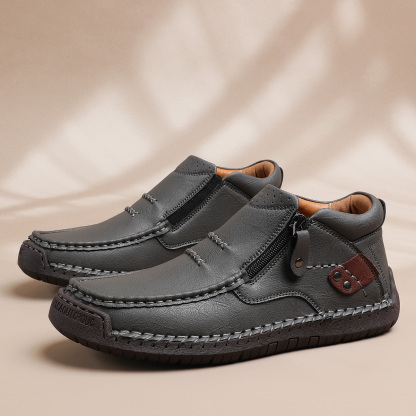 ⏰Limited Time Sale 70% OFF-Men’s Handmade Premium Leather Slip-On Driving Boots – Wide Toe, Arch Support, Waterproof