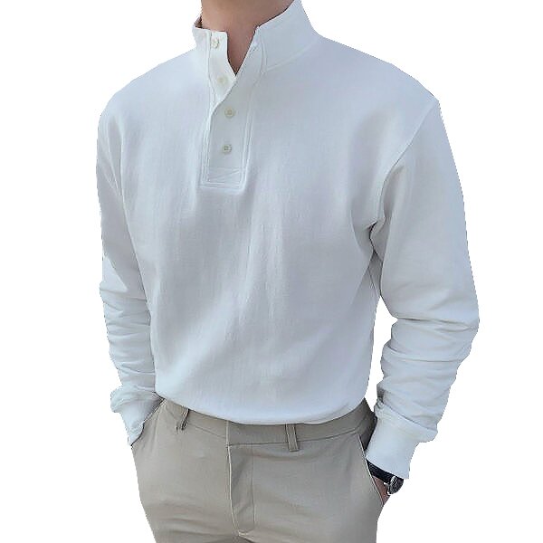 Gentleman's Simple Basic Stand-up Collar Long-sleeved Polo Shirt-tidenox