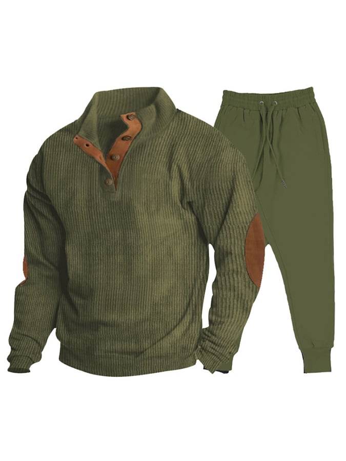 Men's Casual Sports Corduroy Sweatshirt Sweatpants Set-tidenox