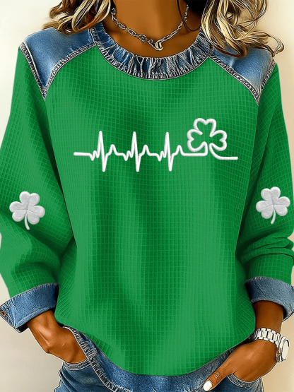 Women's St. Patrick's Day Art Print Patchwork Sweatshirt