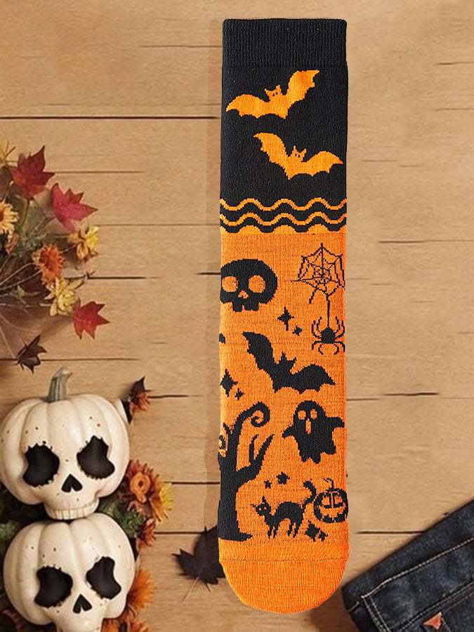 Halloween Pumpkin Ghost Bat Gift Pattern Mid-Tube Socks