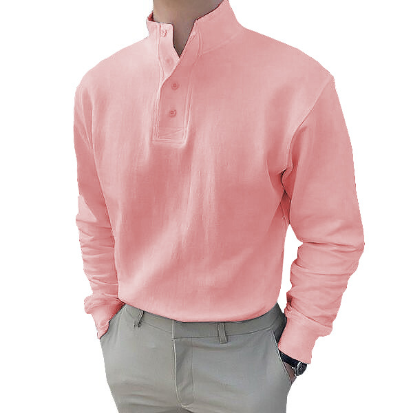 Gentleman's Simple Basic Stand-up Collar Long-sleeved Polo Shirt-tidenox