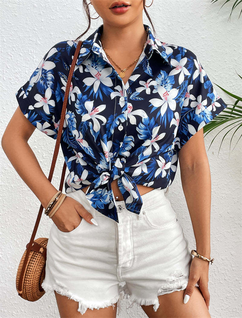 Zeagoo Casual Short Sleeve Floral Print Blouse-tidenox