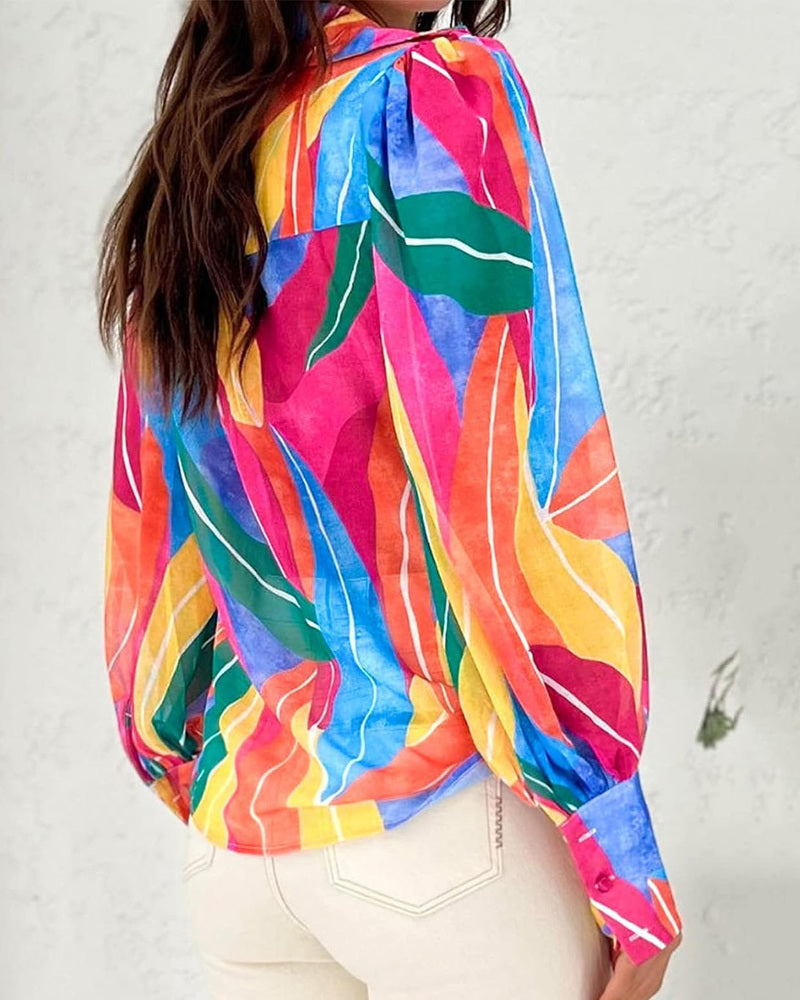 Zeagoo Printed Lantern Long Sleeve Blouse-tidenox