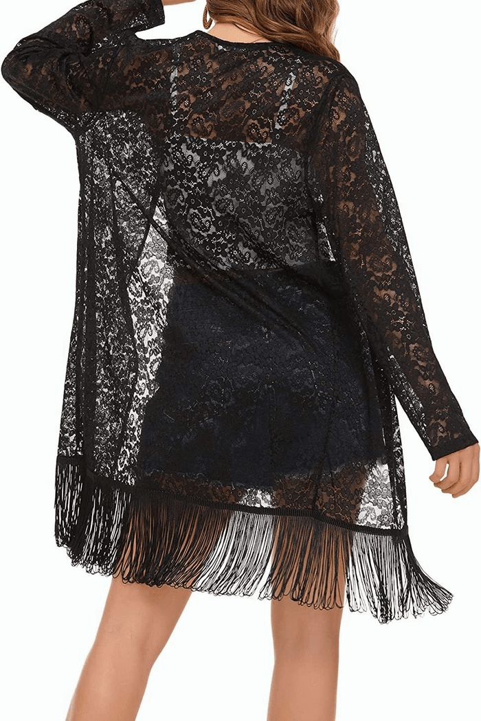 Lace Cover Up Tassel Sheer Cardigan - Zeagoo (Us Only)-tidenox
