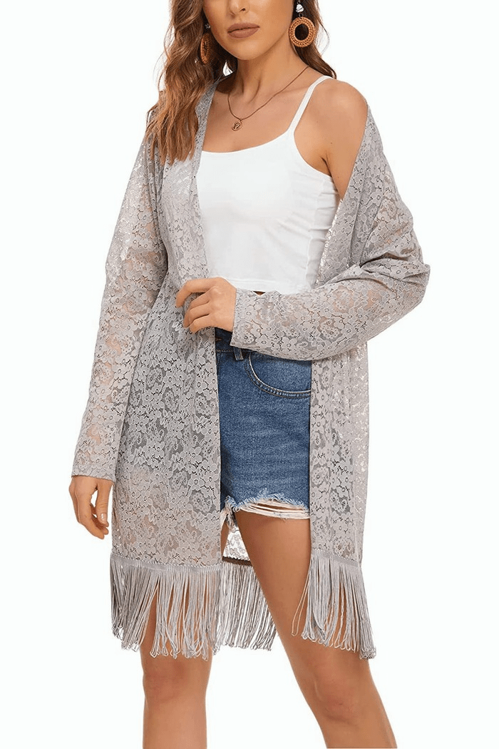 Lace Cover Up Tassel Sheer Cardigan - Zeagoo (Us Only)-tidenox