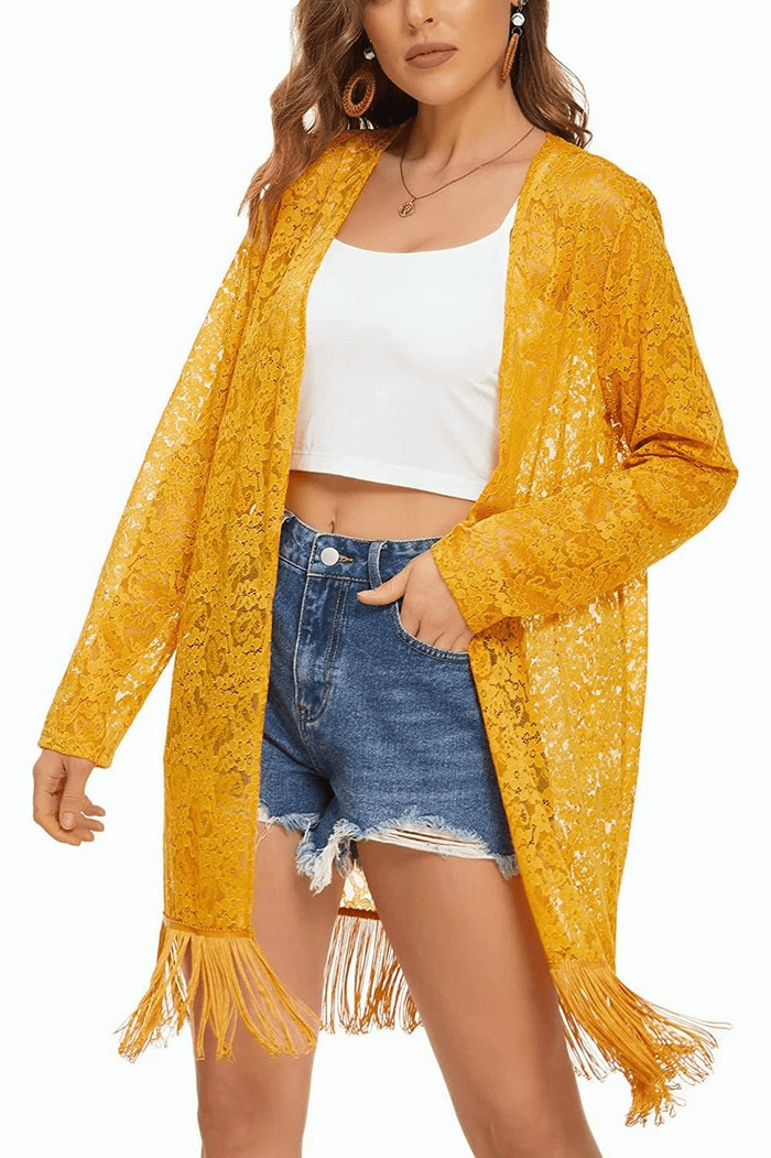 Lace Cover Up Tassel Sheer Cardigan - Zeagoo (Us Only)-tidenox