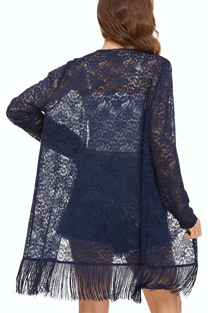 Lace Cover Up Tassel Sheer Cardigan - Zeagoo (Us Only)-tidenox