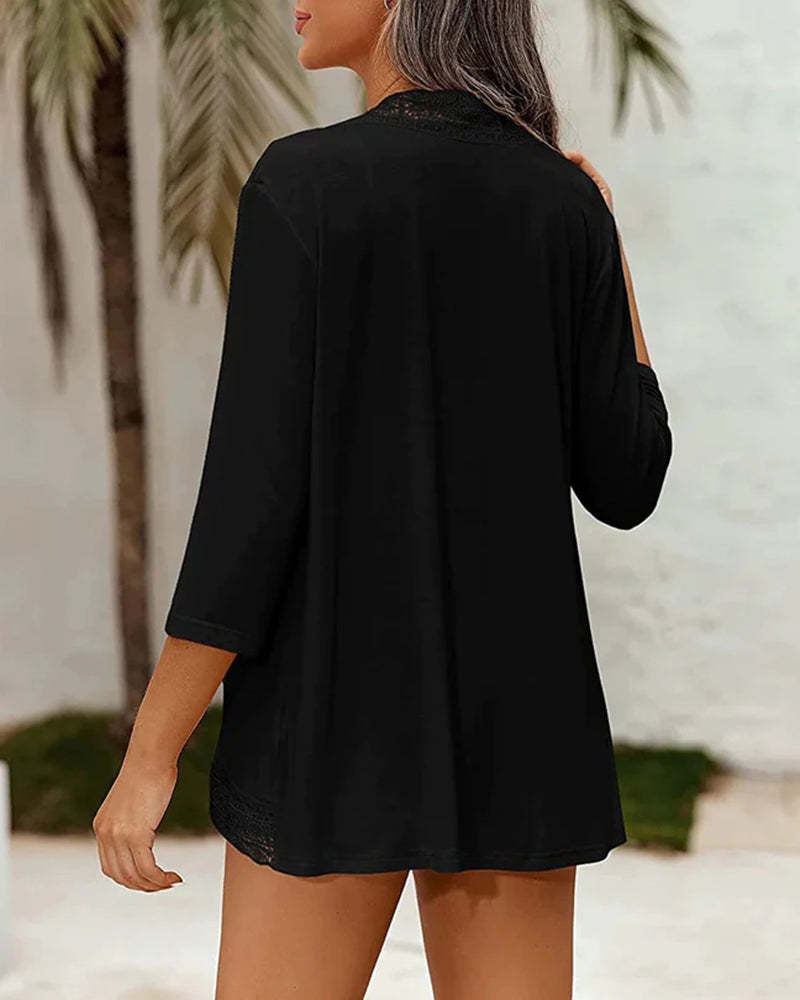 Zeagoo Women's Open Front Cardigans Lightweight 3/4 Sleeve Lace Kimono Soft Draped Cover Ups (US Only)-tidenox