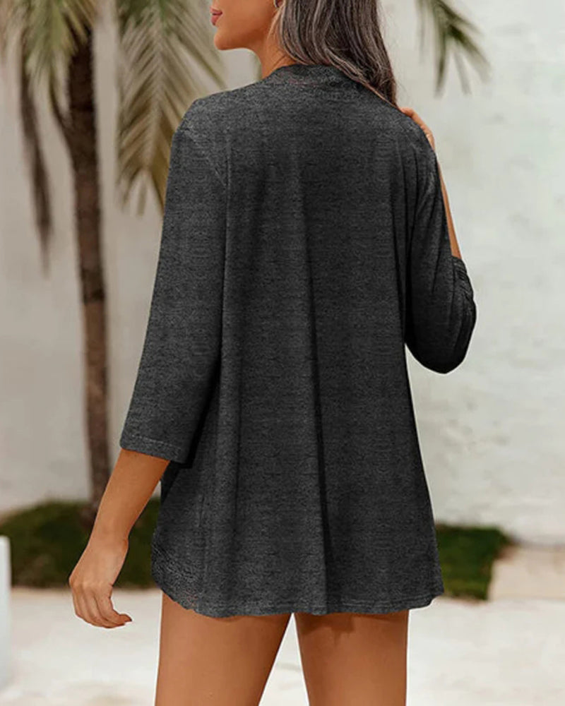Zeagoo Women's Open Front Cardigans Lightweight 3/4 Sleeve Lace Kimono Soft Draped Cover Ups (US Only)-tidenox