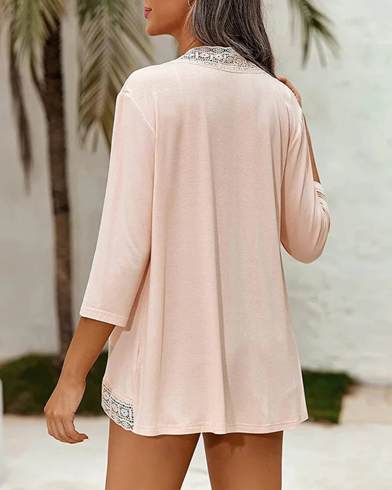 Zeagoo Women's Open Front Cardigans Lightweight 3/4 Sleeve Lace Kimono Soft Draped Cover Ups (US Only)-tidenox
