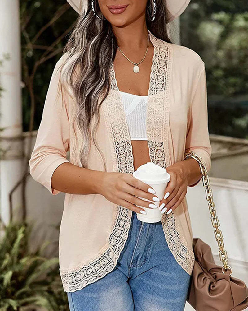 Zeagoo Women's Open Front Cardigans Lightweight 3/4 Sleeve Lace Kimono Soft Draped Cover Ups (US Only)-tidenox