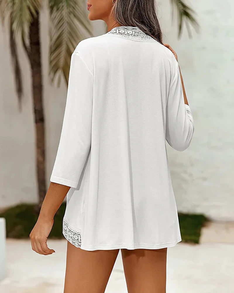 Zeagoo Women's Open Front Cardigans Lightweight 3/4 Sleeve Lace Kimono Soft Draped Cover Ups (US Only)-tidenox