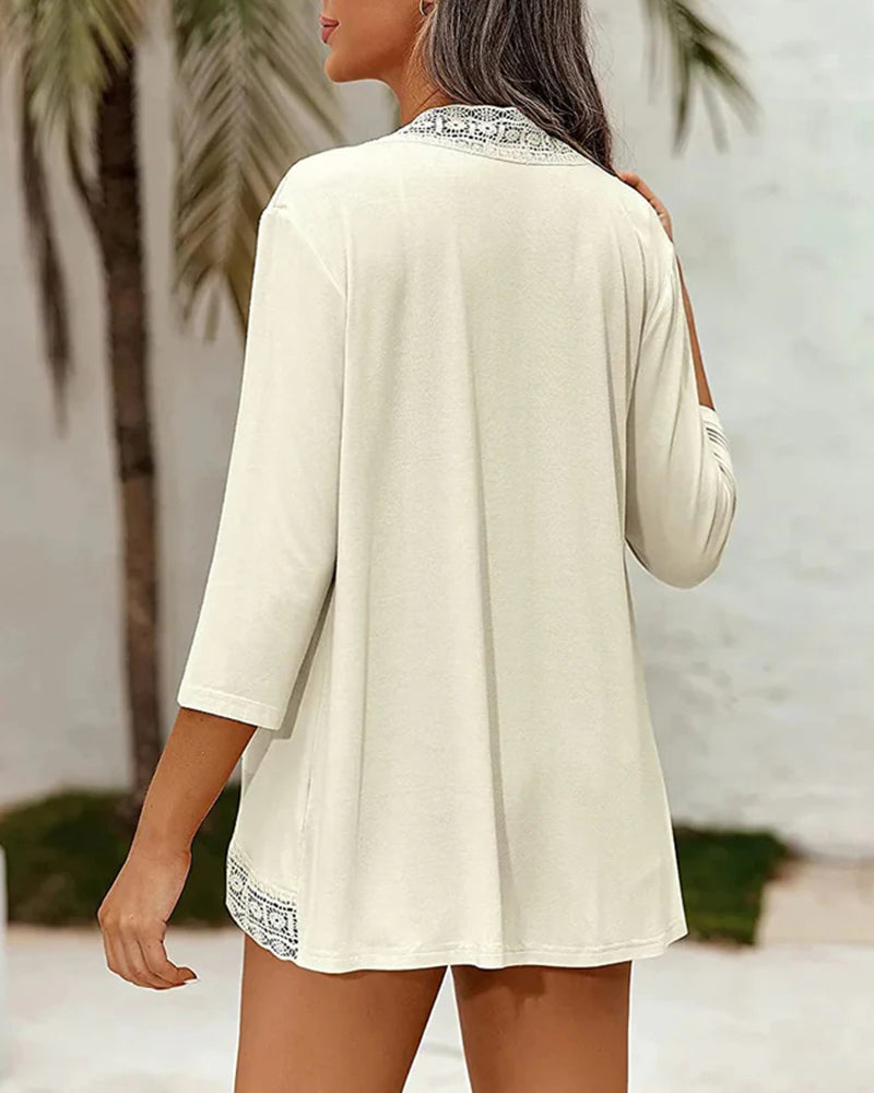 Zeagoo Women's Open Front Cardigans Lightweight 3/4 Sleeve Lace Kimono Soft Draped Cover Ups (US Only)-tidenox