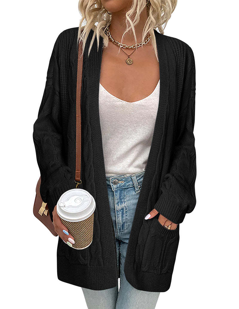 Zeagoo Women's Oversized Cardigan Cable Knit V Neck Sweater-tidenox