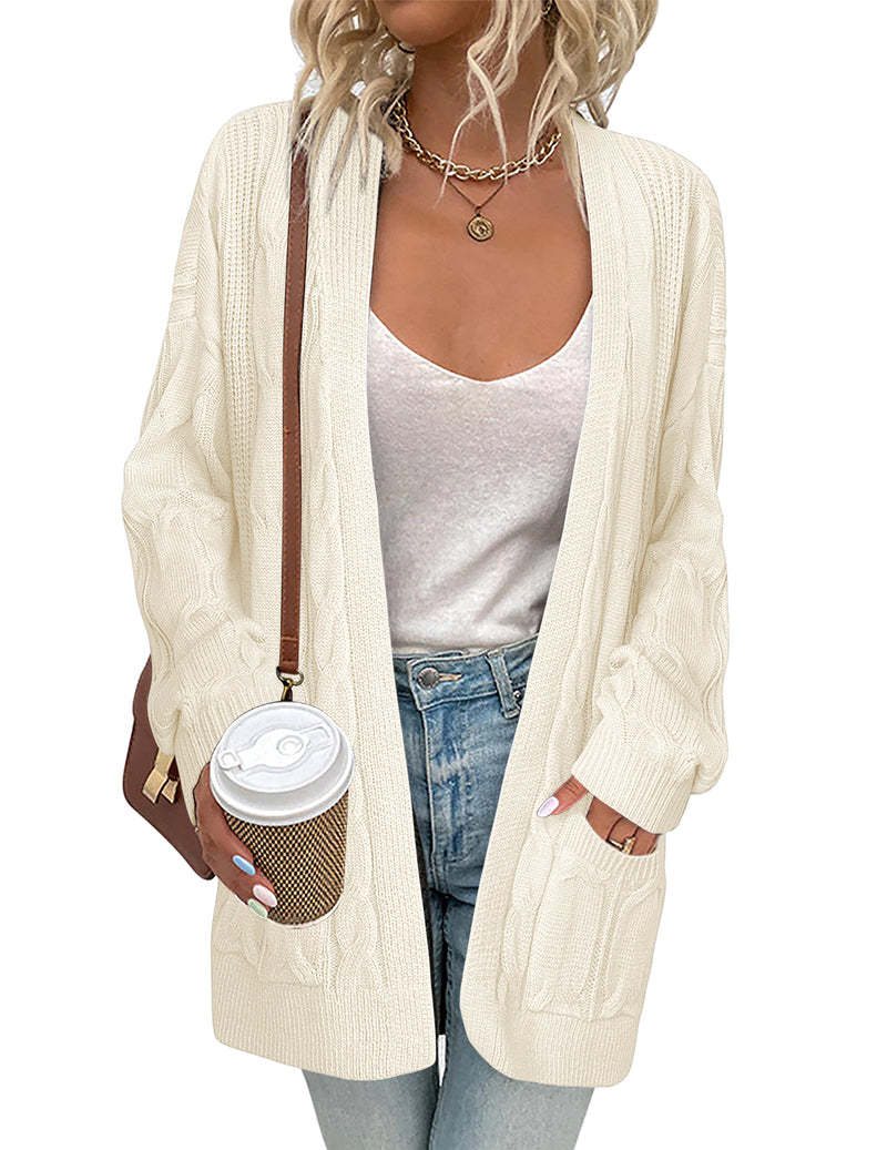 Zeagoo Women's Oversized Cardigan Cable Knit V Neck Sweater-tidenox