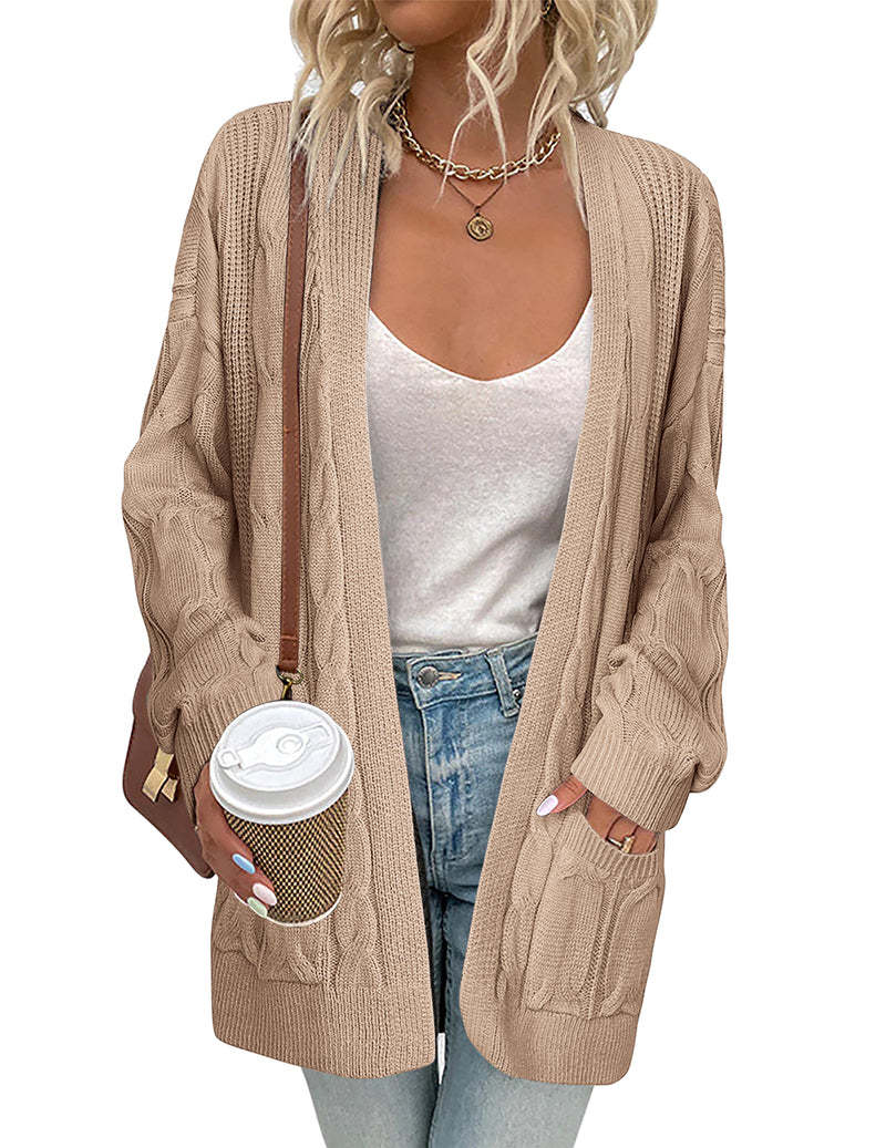 Zeagoo Women's Oversized Cardigan Cable Knit V Neck Sweater-tidenox