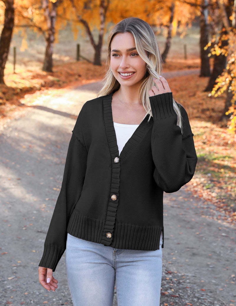 Zeagoo Women's Cropped Cardigan 2024 Fall Button Sweaters-tidenox