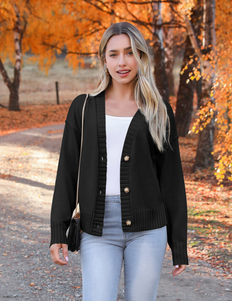 Zeagoo Women's Cropped Cardigan 2024 Fall Button Sweaters-tidenox