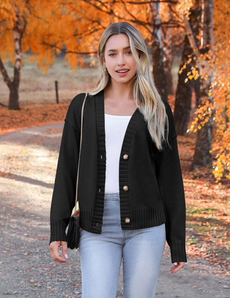 Zeagoo Women's Cropped Cardigan 2024 Fall Button Sweaters-tidenox