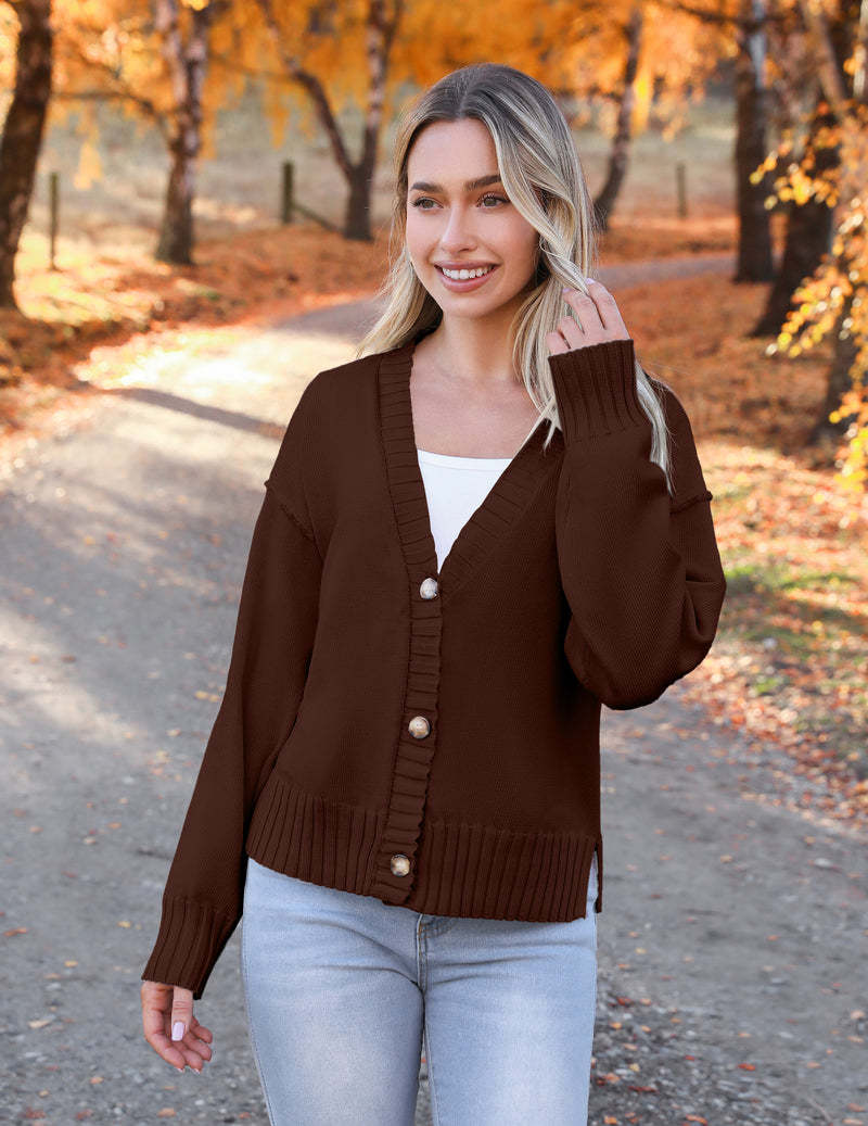 Zeagoo Women's Cropped Cardigan 2024 Fall Button Sweaters-tidenox