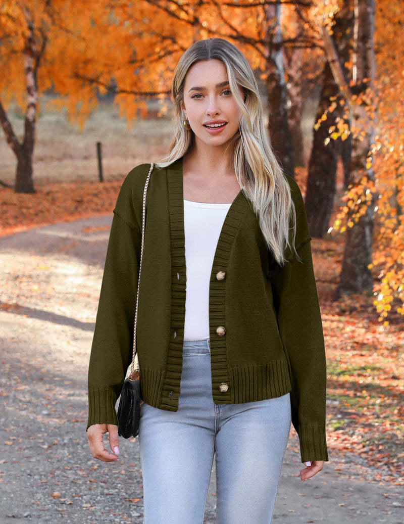 Zeagoo Women's Cropped Cardigan 2024 Fall Button Sweaters-tidenox