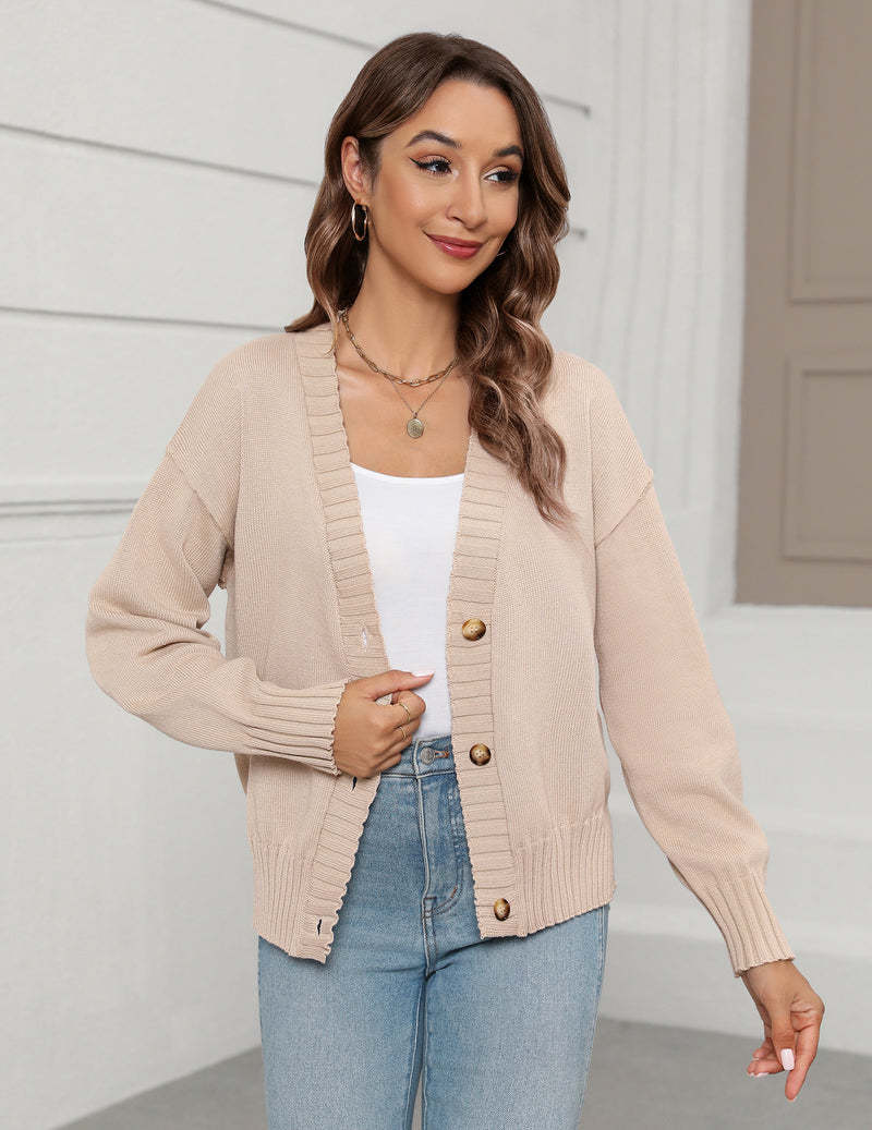 Zeagoo Women's Cropped Cardigan 2024 Fall Button Sweaters-tidenox