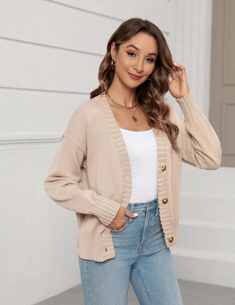 Zeagoo Women's Cropped Cardigan 2024 Fall Button Sweaters-tidenox