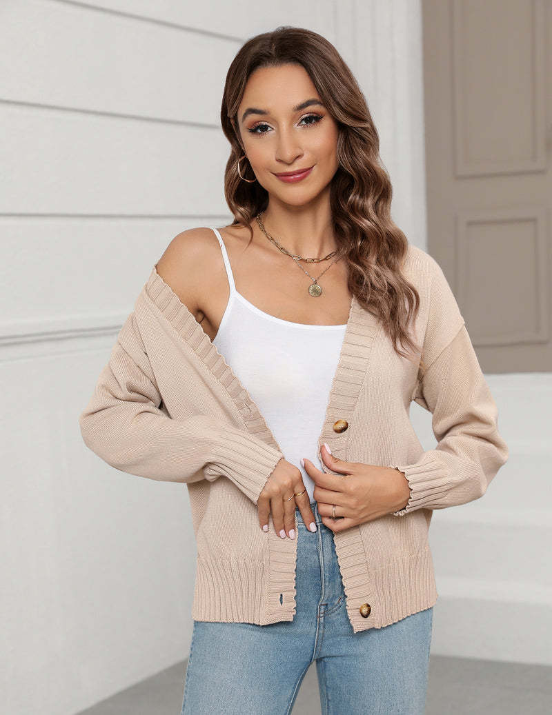 Zeagoo Women's Cropped Cardigan 2024 Fall Button Sweaters-tidenox