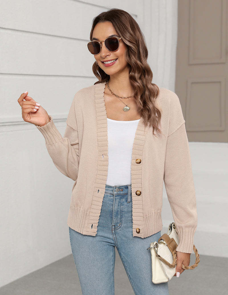 Zeagoo Women's Cropped Cardigan 2024 Fall Button Sweaters-tidenox