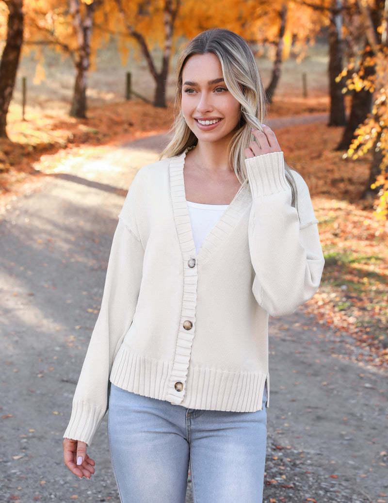 Zeagoo Women's Cropped Cardigan 2024 Fall Button Sweaters-tidenox