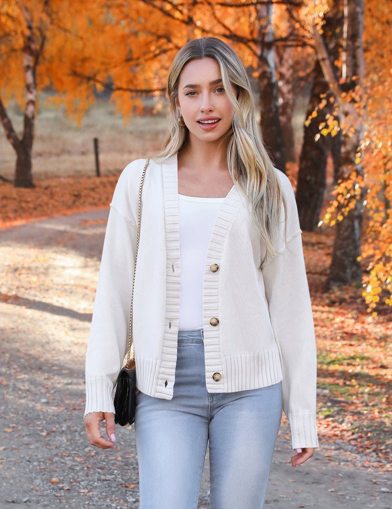 Zeagoo Women's Cropped Cardigan 2024 Fall Button Sweaters-tidenox