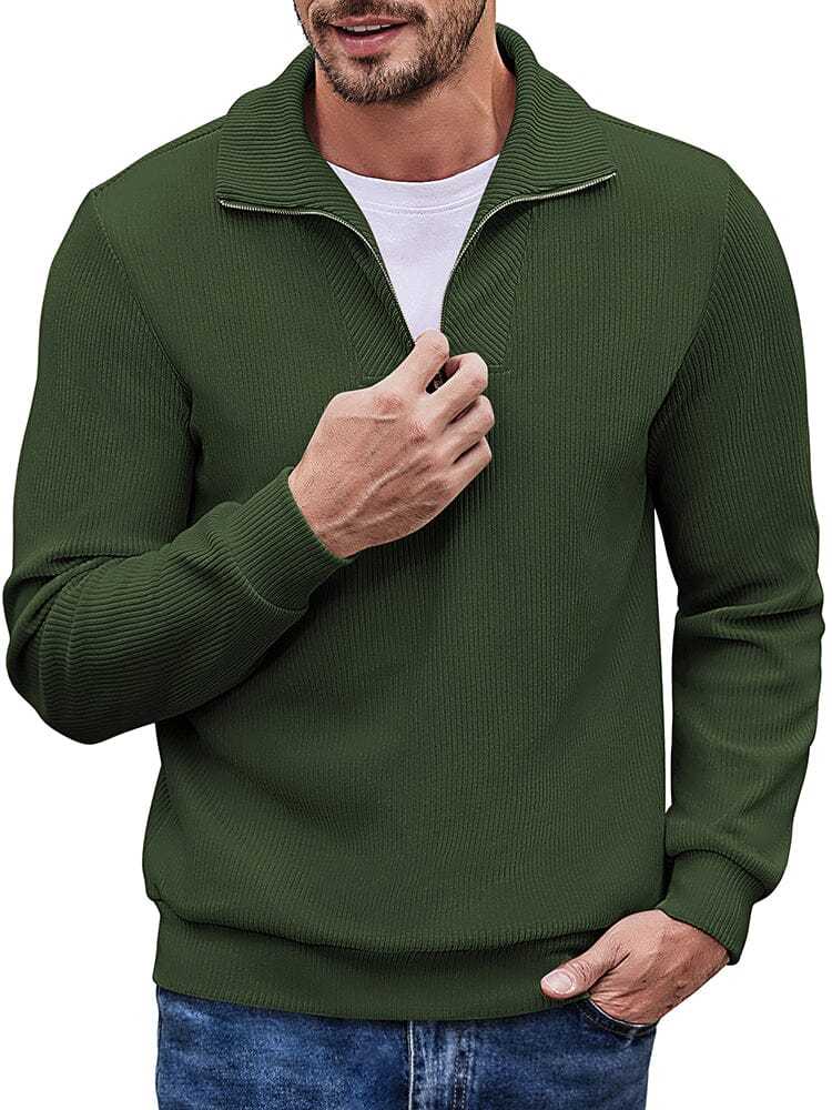 Men's long sleeve zip-up casual polo sweatshirt-tidenox