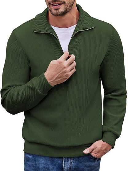Men's long sleeve zip-up casual polo sweatshirt-tidenox