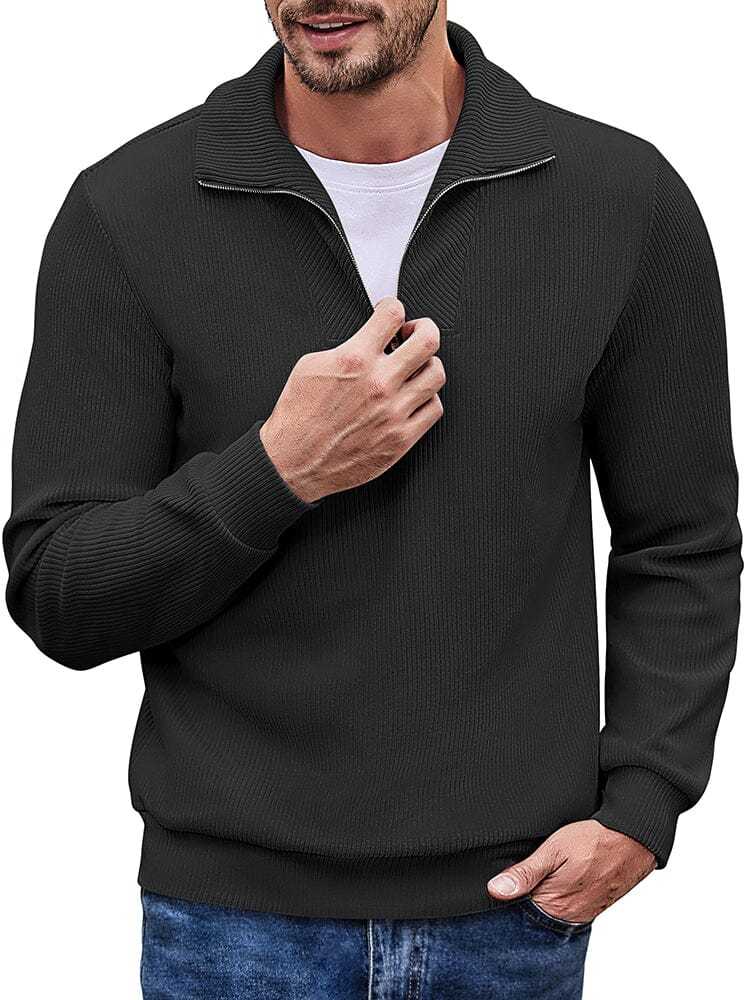 Men's long sleeve zip-up casual polo sweatshirt-tidenox